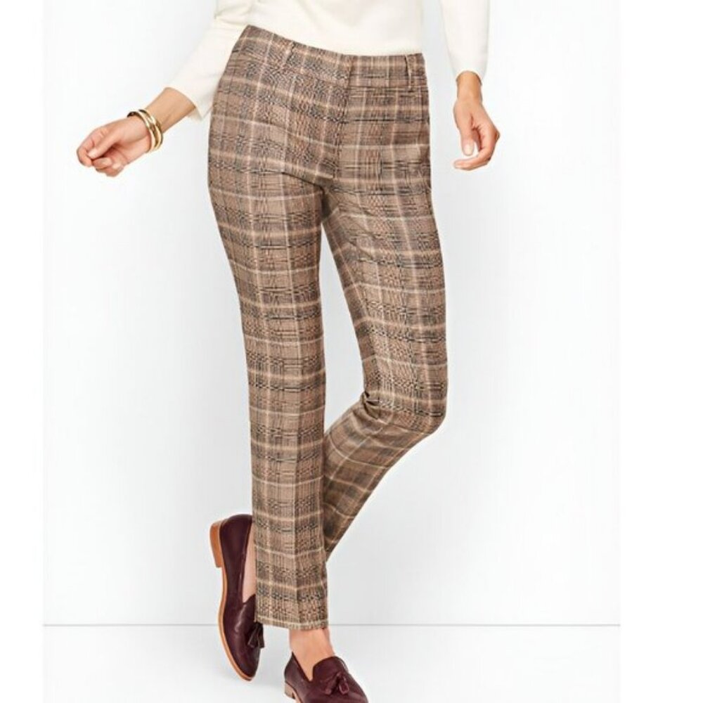 NWT Talbots Neutral Tan Red Black Glen Plaid Flannel Luxe Wool Blend Pants 16 P - Picture 1 of 5